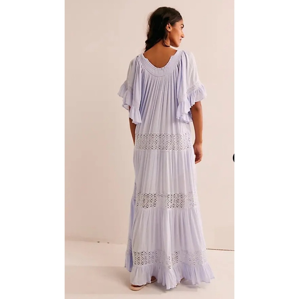 Free People Dream On Maxi Dress Dusty Lavender Purple Boho Lace Tiered Medium - Picture 4 of 9